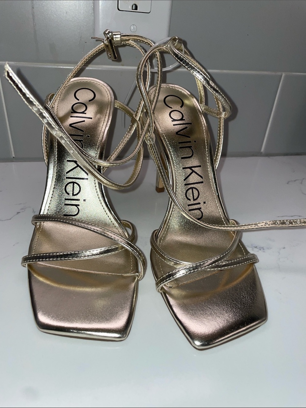 Calvin Klein Women's Rose Gold Strappy Stiletto Sandals